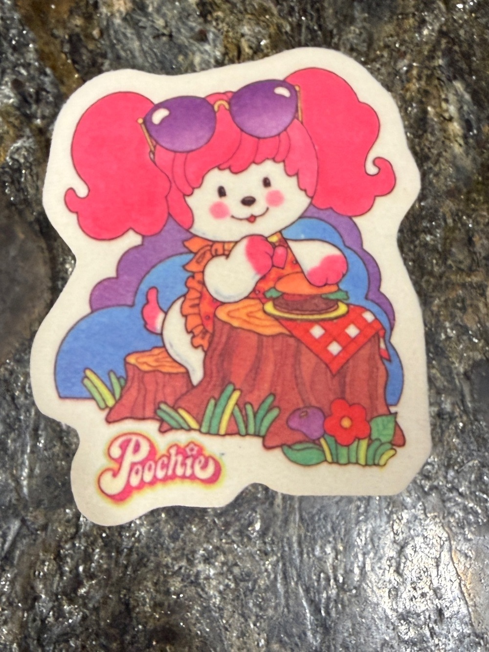 VTG 1984 Mattel Poochie Picnic Cloth Sticker Patch Retro Vending Machine Prize - Picture 3 of 6